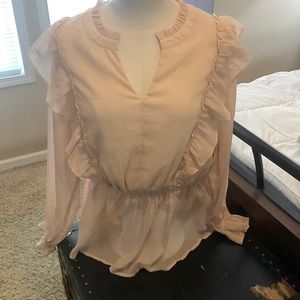 Savannah Jane beautiful sheer sleeves with a sewn in layer through the chest.